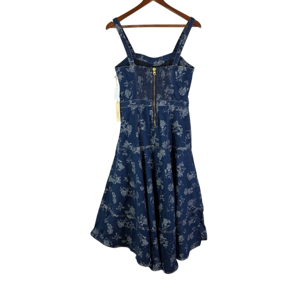 NWT Jewel Badgley Mischka Rose Print High Low Denim Dress Size 8 Dark Blue - Picture 7 of 15